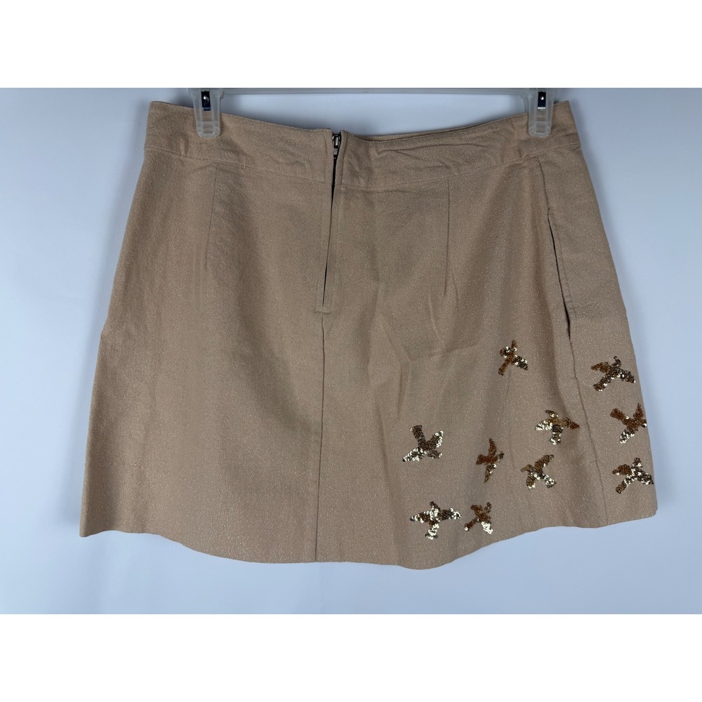 Tan Metallic Sequin Bird Mini Skirt Leifnotes Size 12 - Picture 3 of 9